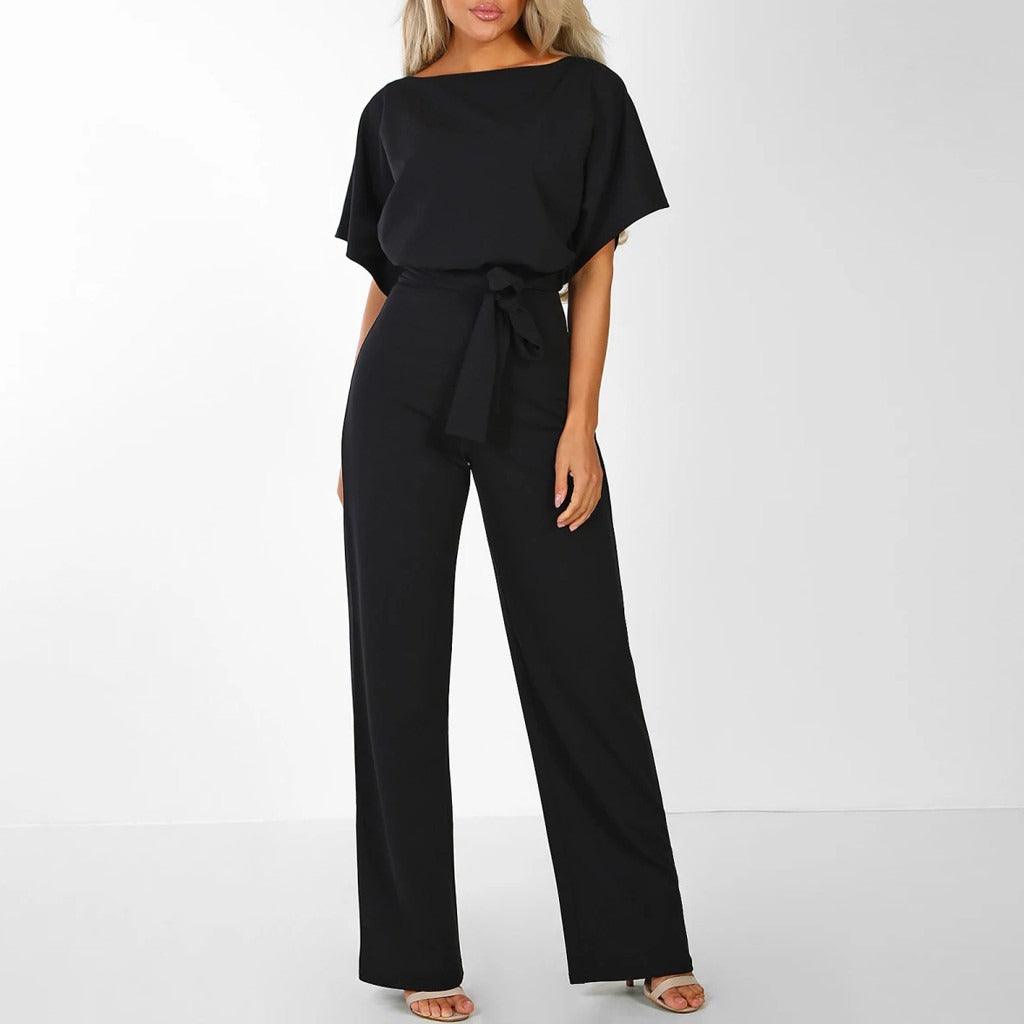 Elegant Women's Belted Jumpsuit - Figure Flattering, Chic Style - Beltify Black