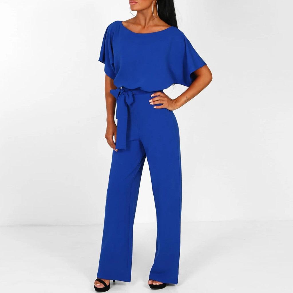 Elegant Women's Belted Jumpsuit - Figure Flattering, Chic Style - Beltify Blue