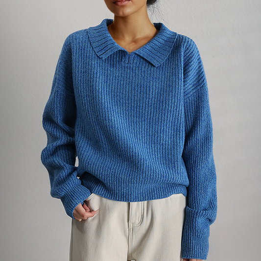 Women's Knitted Sweater, Long Sleeve, Relaxed Fit - CozyKnit Blue