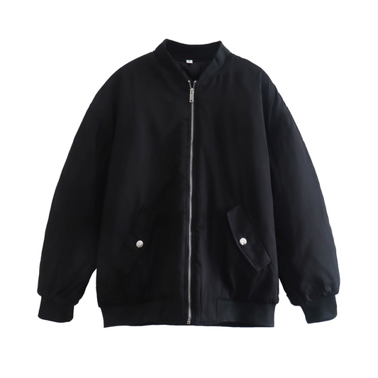 Oversized Women's Bomber Jacket - Effortless Street Style - UrbanEdge Black