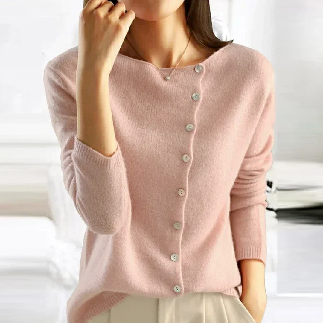 Women's Button Sweater, Cozy Knit Top - ButtonEase Pink