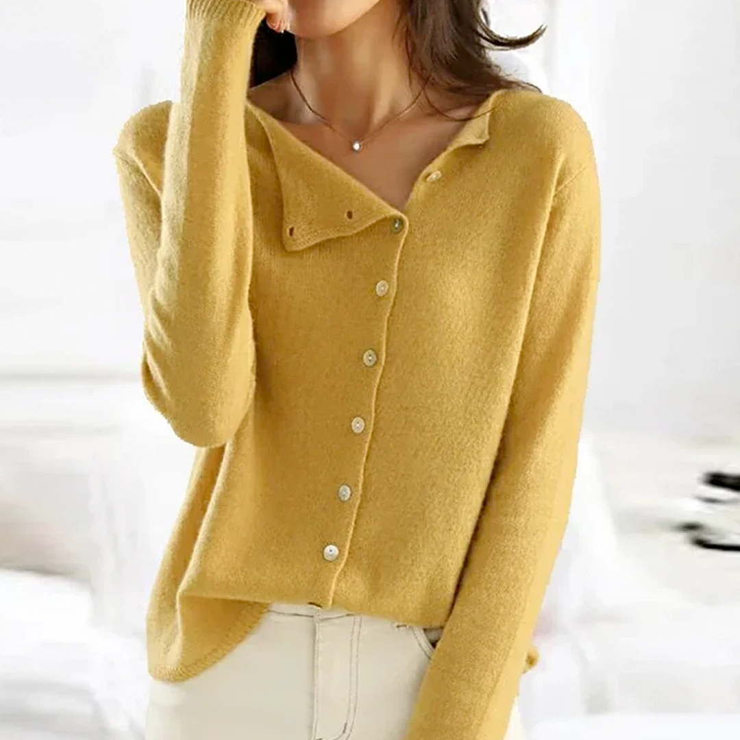 Women's Button Sweater, Cozy Knit Top - ButtonEase Yellow