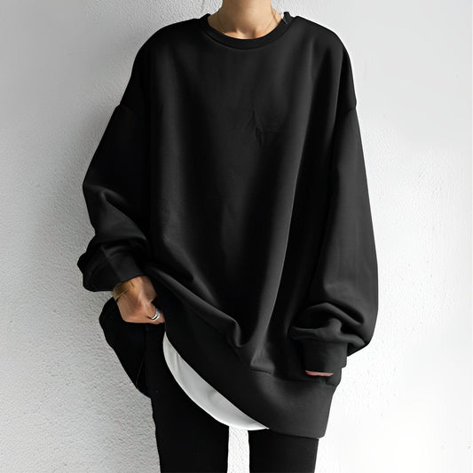 Women's Oversized Pullover Sweatshirt - Cozy Comfort Top - LoungeLux Black