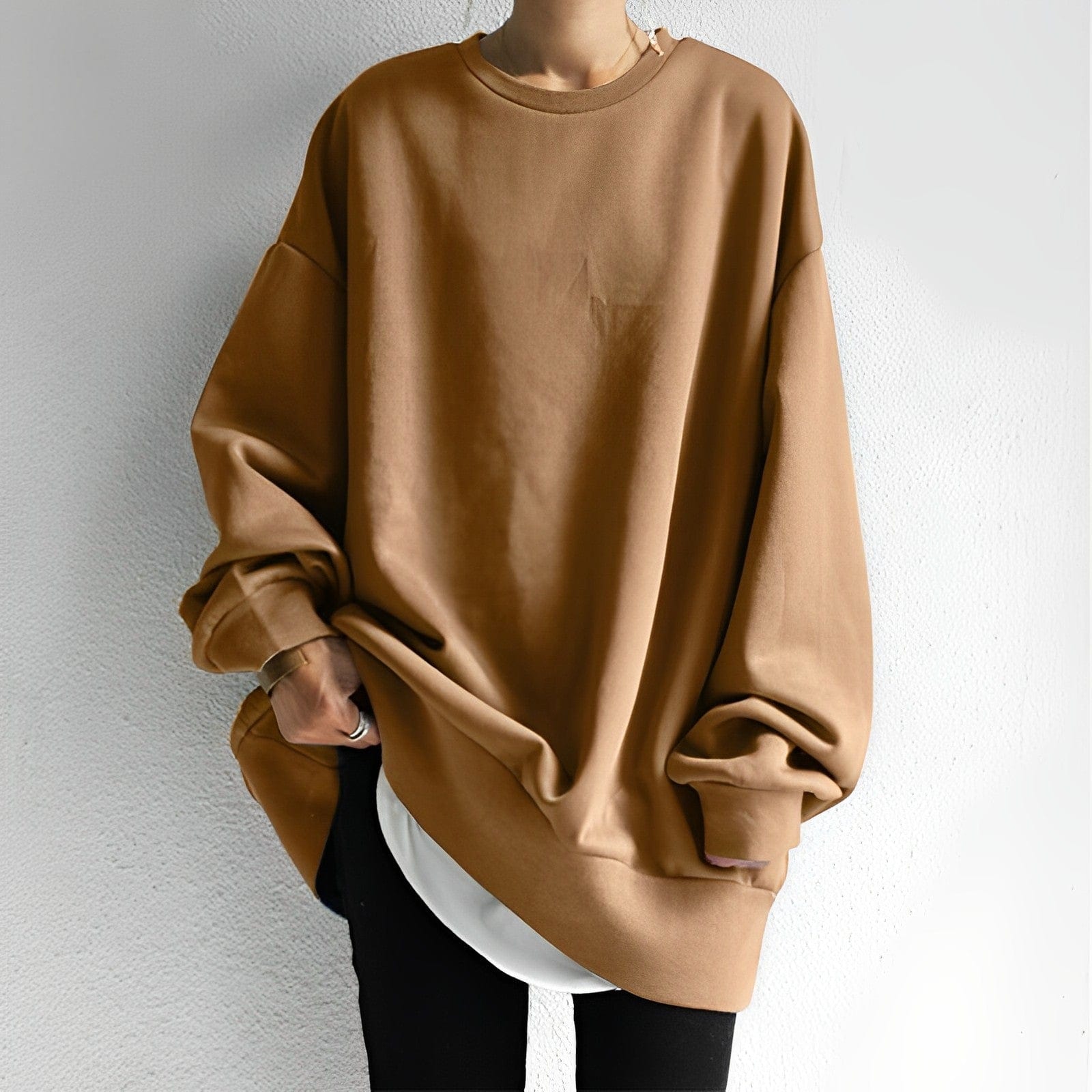 Women's Oversized Pullover Sweatshirt - Cozy Comfort Top - LoungeLux Brown