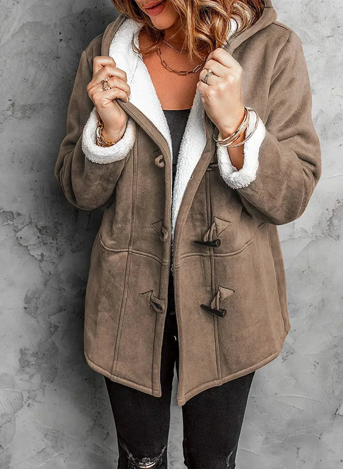 Women's Suede-Look Sherpa Lined Winter Jacket - CozyCloud Brown