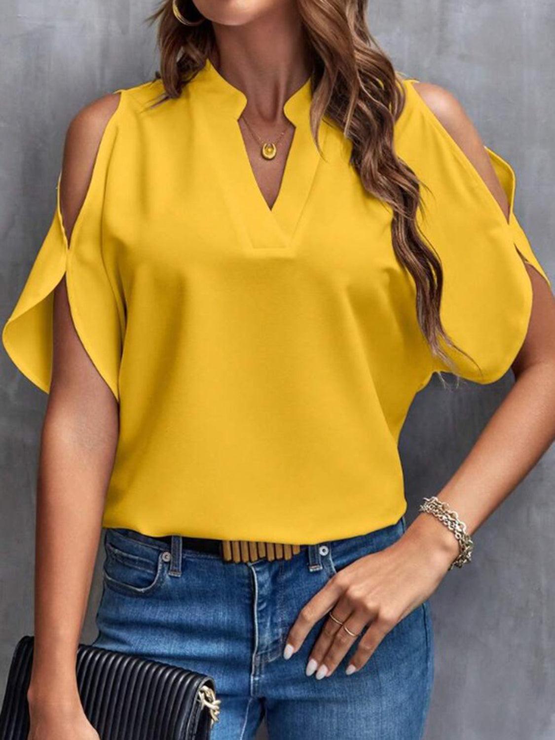 Elegant Off-Shoulder Blouse for Women - Effortless Chic, Half Sleeve - BellaTop Yellow