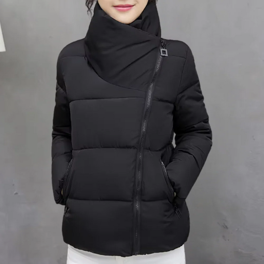 Women's Quilted Winter Coat Padded Funnel Neck - UrbanChic Black