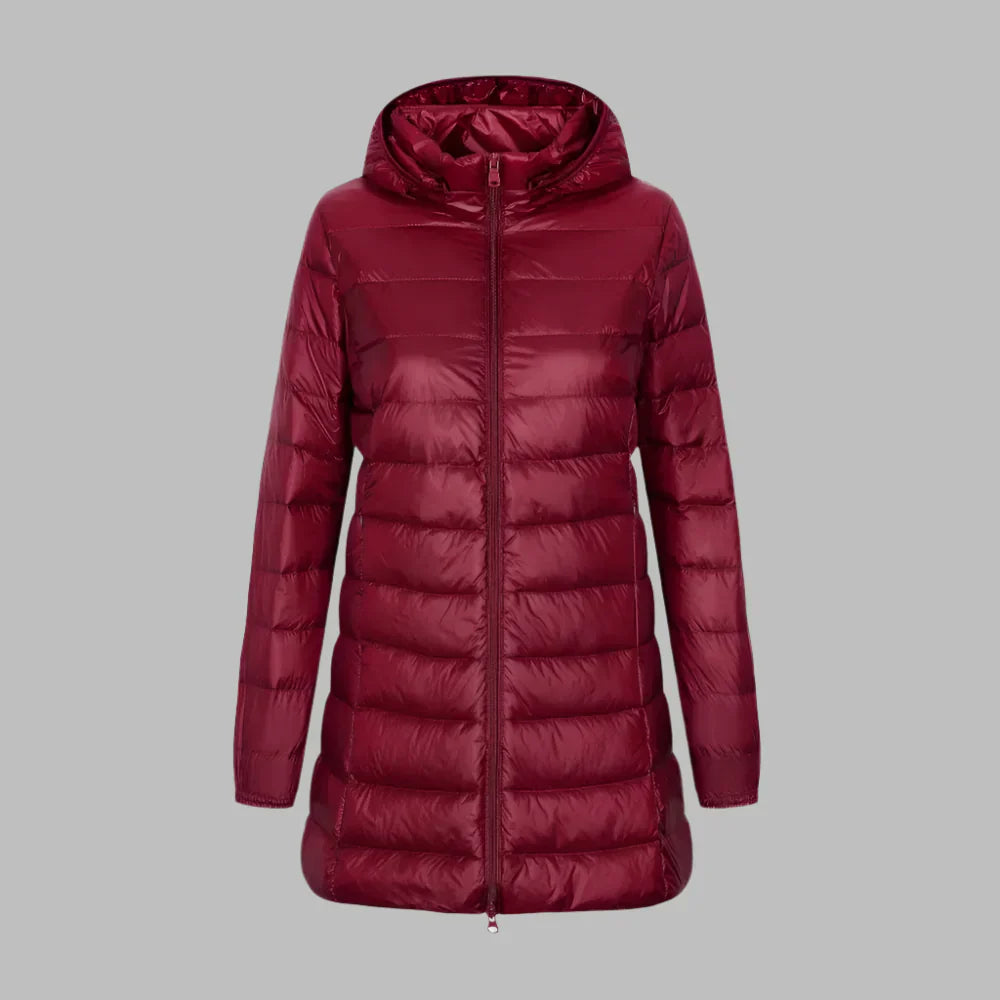 Women's Quilted Down Winter Jacket - Water-Resistant UrbanChic Dark Red