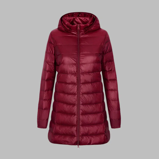 Women's Quilted Down Winter Jacket - Water-Resistant UrbanChic Dark Red