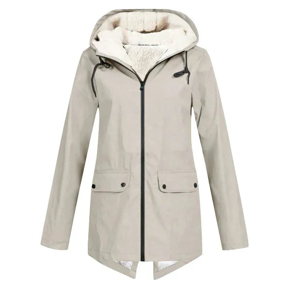 Waterproof Fleece Lined Hooded Trench Coat - UrbanShield Cream