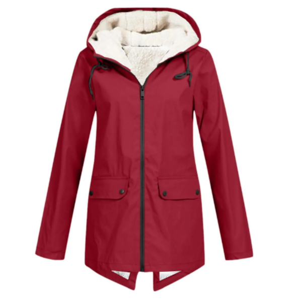 Waterproof Fleece Lined Hooded Trench Coat - UrbanShield Red