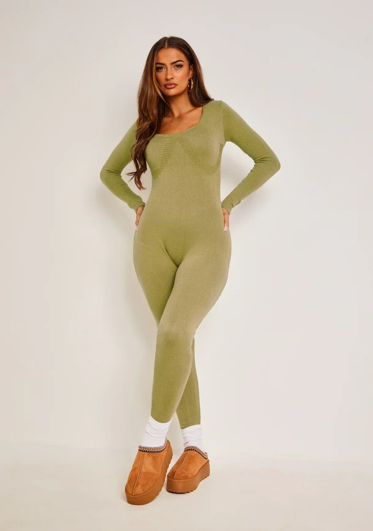 Women's Elegant Long Sleeve Jumpsuit - StyleFlex Olive
